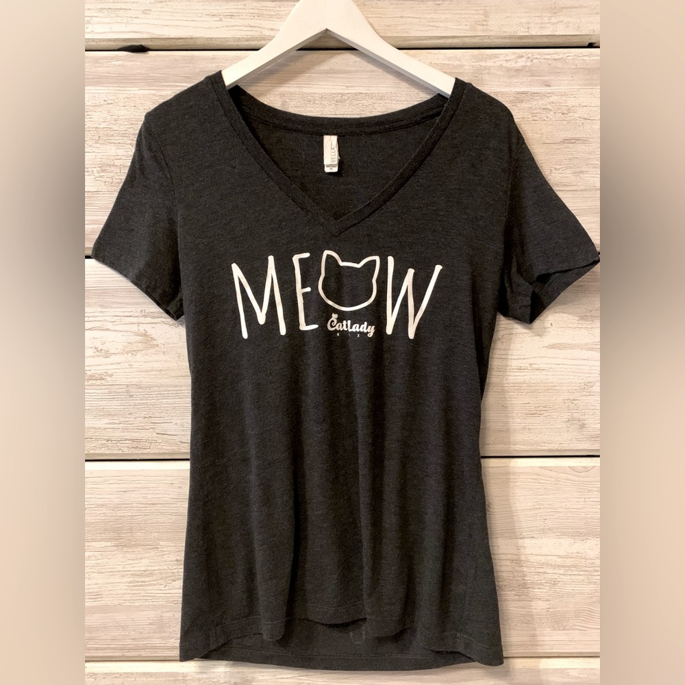 Cat Lady Box Meow V-Neck T-Shirt; Runs Small